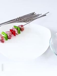 [selected][COD]10PCS Stainless Steel Barbecue Skewer Reusable BBQ Needle Stick  Outdoor Camping Barbecue Tools