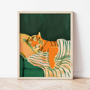 Emerald Green Tiger Art Print Modern Animal Print Dark Green Home Decor Aesthetic Artwork Green and Orange Painting Shipped