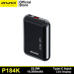 Awei P184K 10000mAh Power Bank Type-C LED Display Quick Charge Fast Charging 22.5W - Long Battery Life, Lightweight 197g, 5000mAh Capacity, USB 1: 5V/2.1A Output