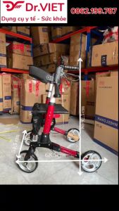 Khung tập đi W-89 Khung hợp kim nhôm Có ghế ngồi giỏ đựng đồ thắng tay  2 màu đỏ bạc