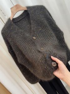 QINGNAER | Deep Gray Loose Knit Cardigan Sweater Soft and Comfy