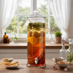 Bình Thủy Tinh Ngâm Rượu 15L Trụ Trơn Có Vòi Chiết - Bình Đựng Nước Hoa Quả Detox Cao Cấp TT15L