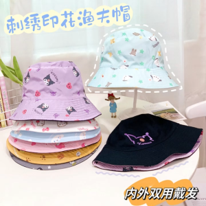 Anime Kuromi Kitty OOTD Adult Outdoor Reversible Bucket Hat Summer Hat