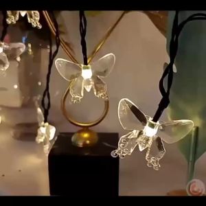 20/30/50LED Solar Powered Crystal Butterfly Outdoor Decor String Lights Waterproof Garden Patio Wedding Party Festival Decor