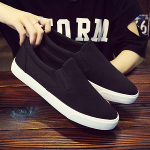 รองเท้าสลิปออนผ้าใบปักกิ่งเก่าของผู้ชาย นุ่ม ด้านล่าง สีขาว ลำลอง Low-อินเทรนด์ รองเท้าคนขี้เกียจส้นแบนพื้นยาง