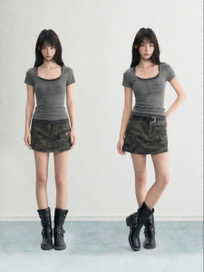 ARCG | Slim Fit Grey Stripe Layered Look T-Shirt