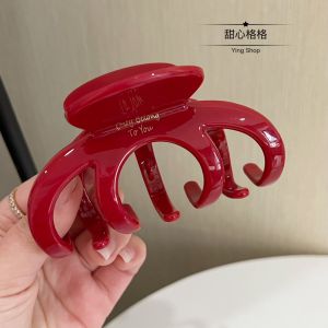 Elegant Red Hair Clip Womens Large Size Hair Accessories Bun Hairpins Golden Label Fashionable Hair Grips for New Year