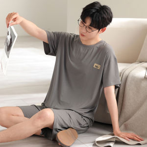 miiow | Cool Feeling Modal Sleepwear Set For Men Summer Short Sleeve Shorts Loose Fit Home Clothes Casual Style Round Neck Pullover