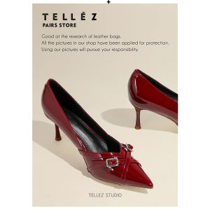 Tellez รองเท้าส้นสูงหัวแหลมสไตล์ฝรั่งเศสสำหรับผู้หญิง 2025 รองเท้าส้นเดี่ยวแบบหัวเข็มขัด ทรงบาง สำหรับผู้หญิงวัย 18-40 ปี
