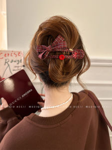 Red Plaid Butterfly Knot Hair Clip Duckbill Hair Holder Simple One-Word Hair Clip Back of Head Bun Hair Accessories