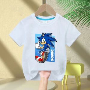 Bandai | Cartoon Sonic Kids Cotton T-shirt Boys Girls White Short Sleeve Game Hedgehog Print Casual Children Tee