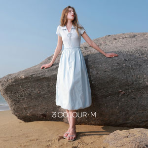 3COLOUR·S | Flared Hem Dress A-Line Slimming Short Sleeved Peter Pan Collar M