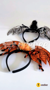 Bando Halloween Sayap Laba Laba | Headband Spider Wings Oranye Silver