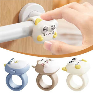 Polocat 3Pcs Silicone Door Handle Pad Cute Cartoon Animal Door Stopper Anti-collision Wall Protection Door Handle Buffer