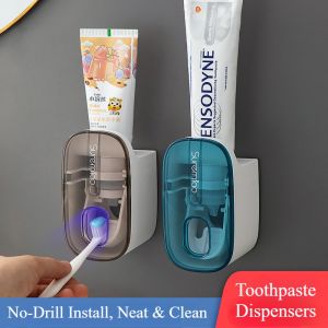No-Drill Squeezing Toothpaste Dispenser Wall Mounted Toothpaste Squeezer Childrens Toothbrush Holders Bathroom Toothpaste Box