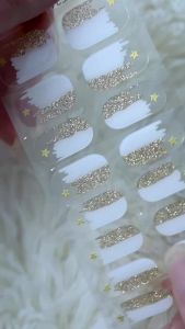 20Tips Red Christmas Gel Nail Stickers Snowflakes Star Glitter Line Design Baking-Free Nail Wraps Self-Adhesive Xmas Nail