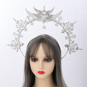Womens Halo Crown Mary Goddess Headband Goddess Headpiece With Angel Wing For Evening Photo Hair Hoop