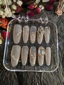 Nude Tone Explosive Flash Full Diamond Luxury Zircon Diamond K9 High-End Handmade Wearable Nail Art Detachable Nail Beauty