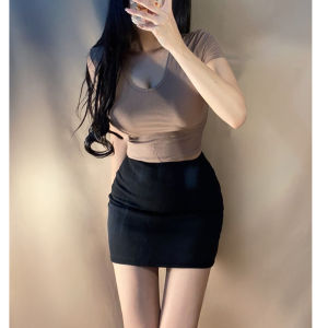 Váy Ngắn Bó Sát Màu Đen Gợi Cảm Cho Nữ Cỡ Lớn Mùa Hè Váy Công Sở OL Pure Desire Váy Ngắn Một Bước Cạp Cao Cho Em Gái Mũm Mĩm