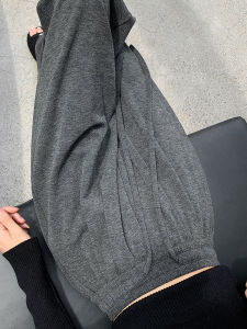 Gray Fleece Lined High Waist Wide Leg Knitted Trousers for Women Autumn Winter Casual Pants High Waist Draped Feel