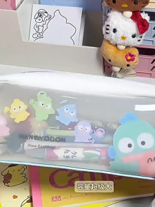 SANRIO ซานริโอ น่าเกลียดปลาฮันตันกรณีดินสอ อิน น่ารักที่มีสีสันปากกากระเป๋าใสกันน้ําถุงเก็บเครื่องเขียนกล่อง
