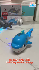 Đồ chơi Cá mập thổi bóng cảm biến có nhạc và đèn led vui nhộn cho bé