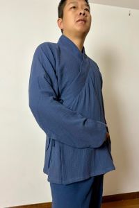 Loose Fit Cotton Linen Hanfu Long Sleeve Casual Shirt Comfortable Home Wear Youth Style Button Decoration Iron Free Pure Color
