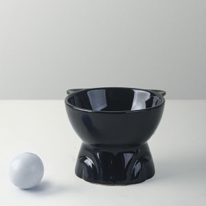 Black Bowl Cat Black Cat Bowl Cat Food Holder Ceramic Pet Drinking Bowl Cat Rice Bowl High Foot Oblique Bowl Anti-Tumble