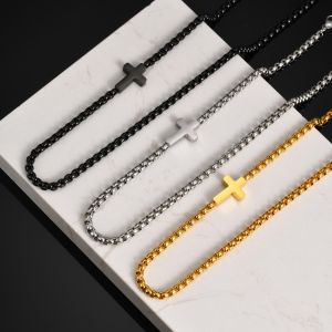 Kemstone Mens Stainless Steel Cross Necklace with Box Bead Chain – Trendy Fashion Jewelry