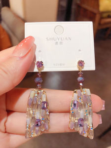 Elegant Purple Crystal Earrings Womens Fashion Silver Needle Studs Retro High-End Feelings  2024 Trendy Jewelry