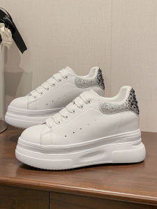 Spring Season 12cm Trendy White Shoes Womens Genuine Leather Versatile Platform Thick Bottom Heightening Shoes Ultra High Heels