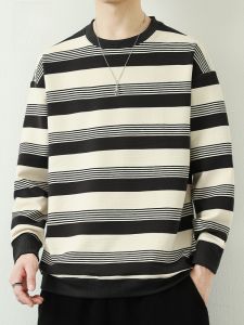 ROMON | Loose Mens Sweatshirt Romon Long Sleeve Round Neck Sporty Striped T-Shirt Casual Bottom Shirt For Youth Fashion Urban Style