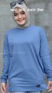 Kaos Lengan Panjang Denim Blue Polos Atasan Wanita Trendy