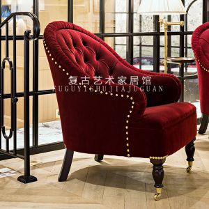 French Luxury Lightweight Sofa Chair Vintage Single Person Fabric Crinkled High Back Tigre Chair Solid Wood Living Room Handrail Chair