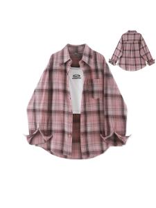 Gingham 2024 New Arrival Spring and Autumn Long Sleeve Shirt Womens Clothing Outwear Cardigan Outer Wear Early Autumn Shirt Lining Easiest for Match Tops