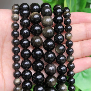 6/8/10mm Natural Gold Color Obsidian Stone Beads Round Loose Spacer Beads For Jewelry Making DIY Gift Bracelet Necklace 15