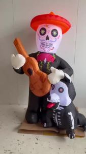 6FT Inflatable Skeleton Guitarist Built-in LED Day of the Dead & Halloween Decoration for Indoor/Outdoor Yard Patio Party Decor