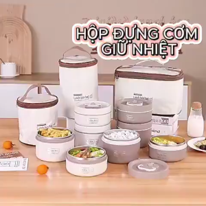 Hộp Cơm Inox 304 BỘ 3 Hộp 1520ml Giữ Nhiệt | Hộp Đựng Thức Ăn Kèm Túi Muỗng Đũa