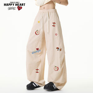 CHARLES JANGS HAPPY HEART | Cartoon Print Simple Versatile Loose Straight Pants Summer
