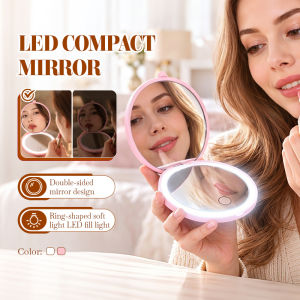 Foldable Portable Pocket Double-Sided Magnifying LED Makeup Mirror with Light 化妆镜