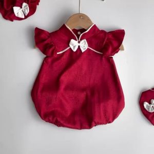 BD216 Body chíp lụa đỏ RIOKIDS thời trang quần áo đầy tháng cho bé gái sơ sinh Lễ Tết