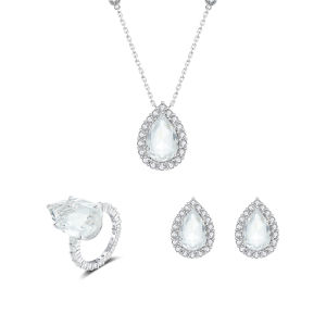 Ciga Long | Traditional Style Water Blue Crystal Earrings Ring S925