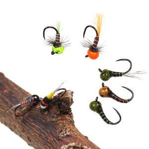 ICERIO 6PCS Fast Sinking Offset Tungsten Bead Head Perdigon Nymph Fly  Barbless Lure Euro Nymph Trout Salmon Fishing Flies