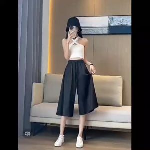 กางเกงขากว้างผ้าไหมน้ําแข็งหญิงฤดูร้อนกระโปรงกางเกงลําลองหลวมและบางสไตล์แฟชั่นและหลากหลายจัดส่งจากกรุงเทพ