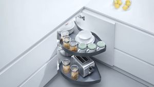 HIGOLD Corner Basket Magic Corner Kitchen Basket Pull out bakset Damping Swivel Storage Rack Corner Flying Dish Seasoning Basket Dish Rack