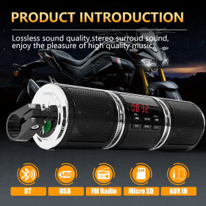 Motorcycle Handlebar Stereo Speakers Wireless MP3 Player with AUX-IN/USB/TF Card FM Radio Black