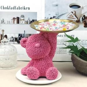 Viral Rose Bear Decoration Luxury Home Living Room Entrance Decorative Tray Animal Resin Sculpture Cute Style Storage Basket