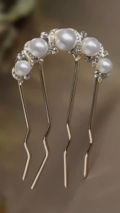 Pearls Twist Hair Pins French U Shape Side Combs Metal Decorative Hair Sticks Fork Clip Accessories for Wedding Brides Bridal Bridesmaids Women Girls