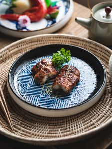 Retro Ceramic Plate round Dining Utensils Japanese Style Sushi Roast Meat Flat Shallow Dish Home Commercial Use Utility