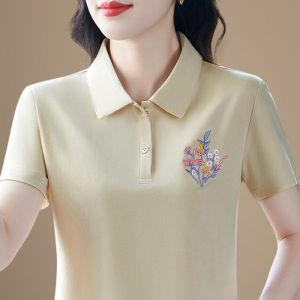 QIAOXIZI | Áo Thun Tay Ngắn Cổ Trụ Cotton